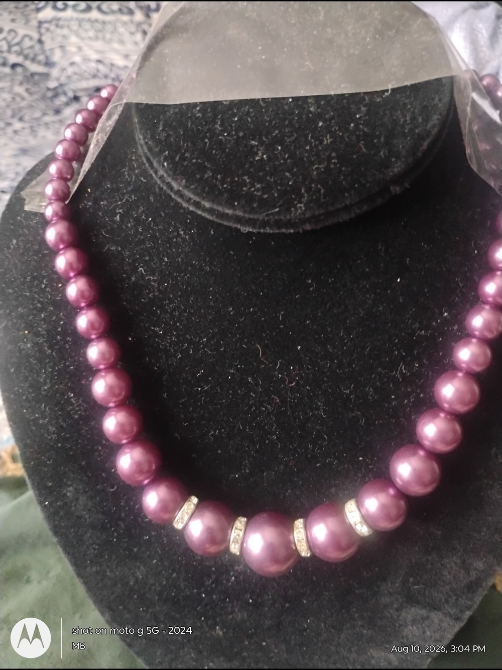 paparazzi Purple Pearl Statement Necklace with Rhinestone Spacers